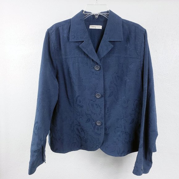 Coldwater Creek Jackets & Blazers - Coldwater Creek Women's Navy Embroidered Button Down Light Weight Coat Jacket